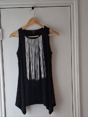 Black Sleeveless Fringe-Front Women's Top